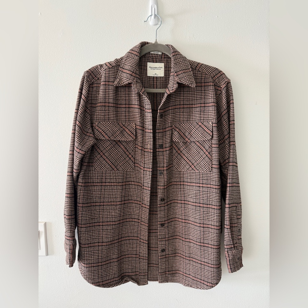 Abercrombie & Fitch A&F | Oversized Button Down Flannel Shacket Brown Plaid XS
